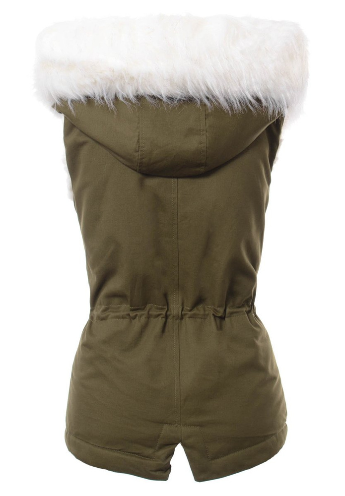 Damska Kamizelka Bezrękawnik Ilona Zielony z Białym Futerkiem