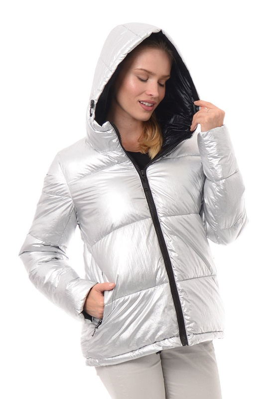Damska Kurtka Ortalionowa Julka Srebrna Z Czarnym