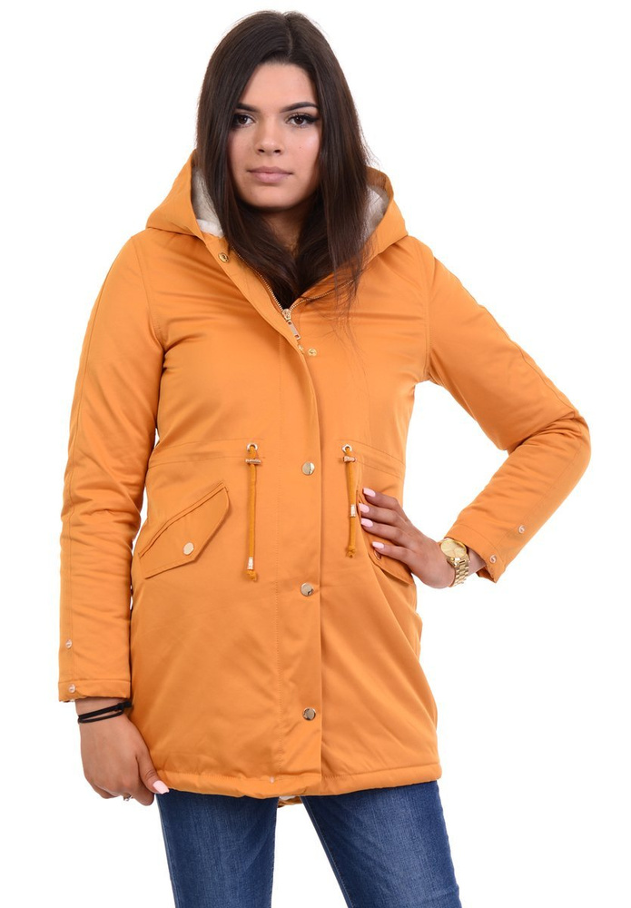 Damska Kurtka Parka Zimowa Wanessa Camel Z Futerkiem Ecru