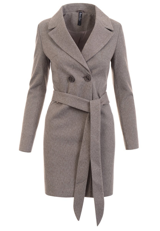 Dzianinowy Brązowy Płaszcz W Kartę Wiosenno - Jesienny Bogumiła