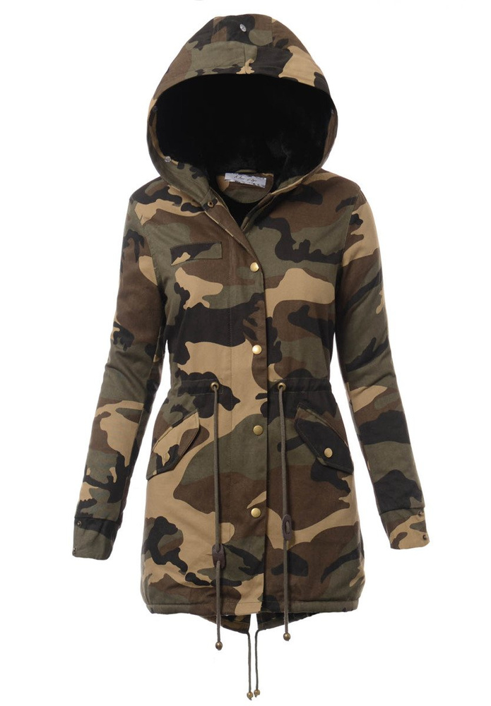 Damska Kurtka Parka Zimowa Moro z Czarnym Futerkiem