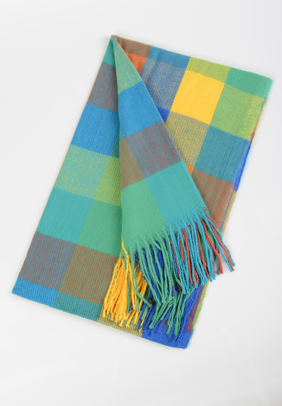 Szal Damski Żółto-Niebieskim W Kratę