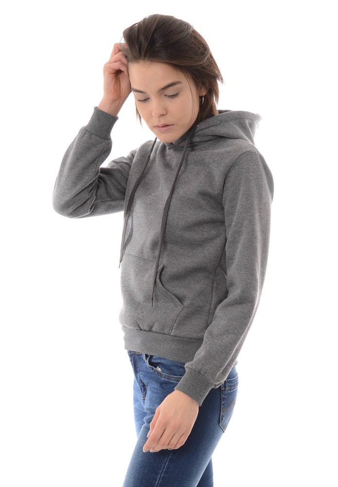 Damska Bluza Bawełniana Z Kapturem Ciemno Szara