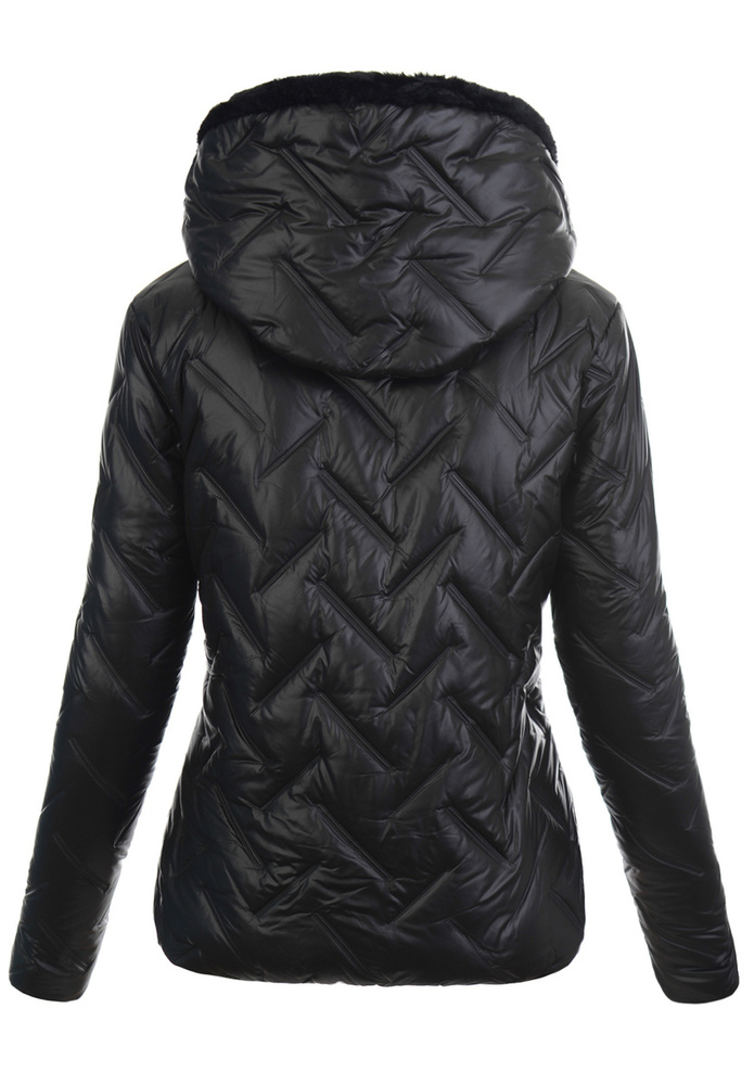 Damska Kurtka Zimowa Regina Czarna z Czarnym Futerkiem