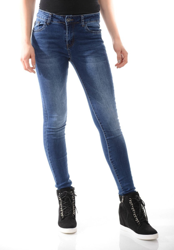 Damskie Spodnie Jeansy Rurki Niebieskie