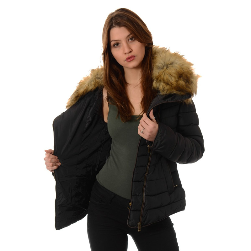 Damska Kurtka Zimowa Futerko Czarna