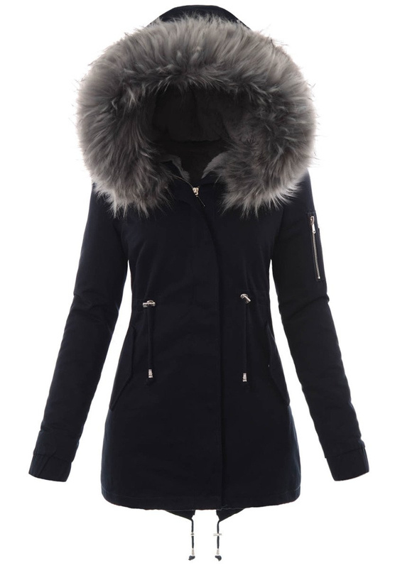 Piękna Damska Kurtka Parka 2w1 Emilia Granatowa z Szarym Futerkiem