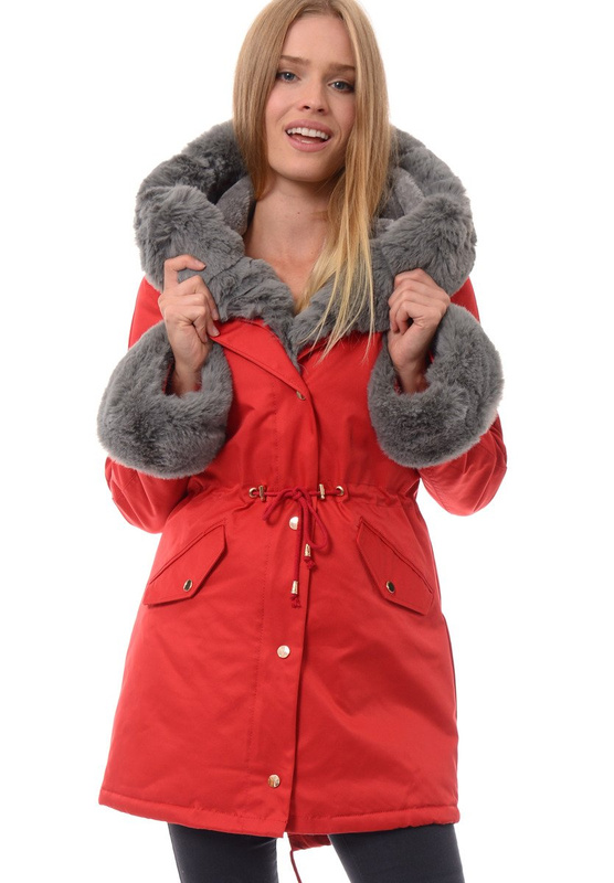 Kurtka Patrycja Czerwona Z Szarym Futerkiem 