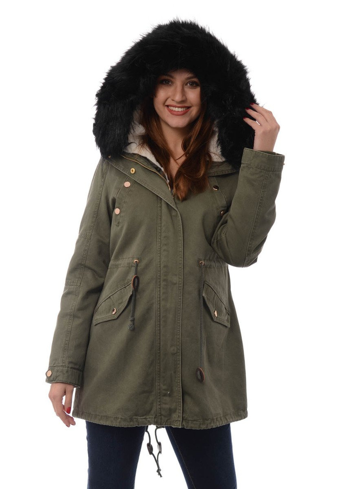 Damska Kurtka Parka Zimowa 2w1 Mila Zielona z Czarnym Futerkiem