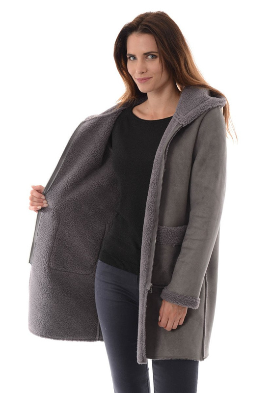 Damski Płaszcz Kożuch Zimowy Paloma Szary