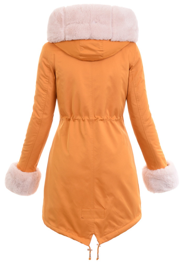 Damska Kurtka Parka Zimowa Wanessa Camel Z Futerkiem Ecru