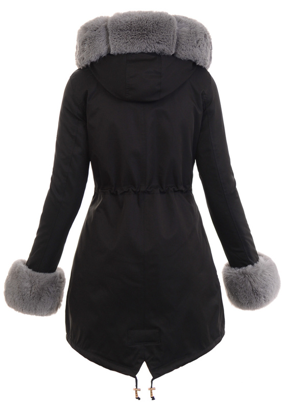 Damska Kurtka Parka Zimowa Patrycja Czarna Z Szarym Futerkiem