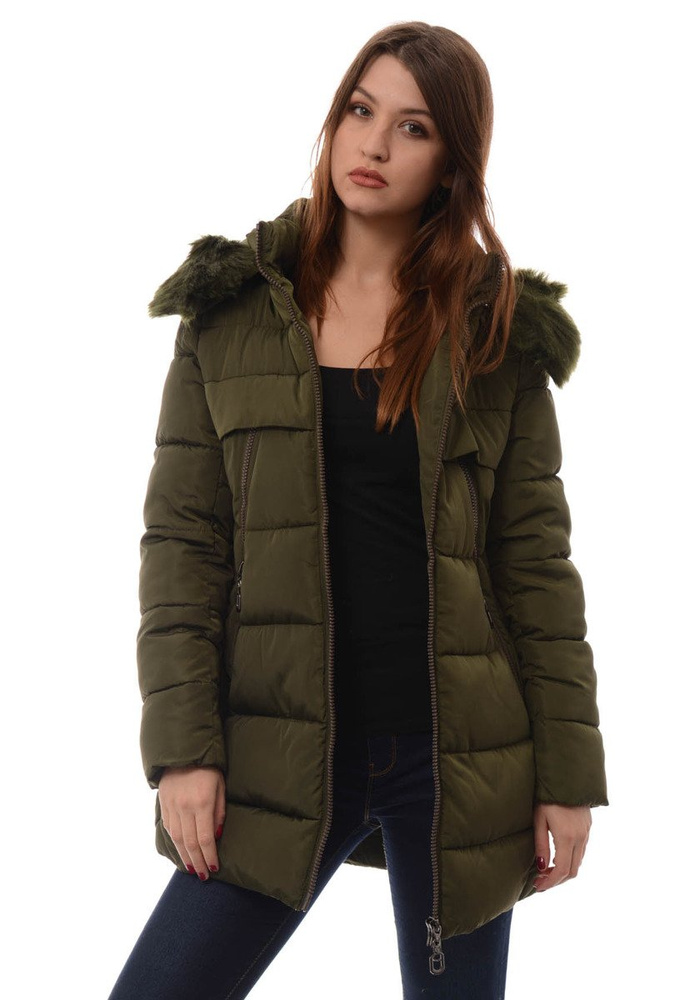 Damska Długa Zimowa Kurtka Ortalionowa Elena Zielona