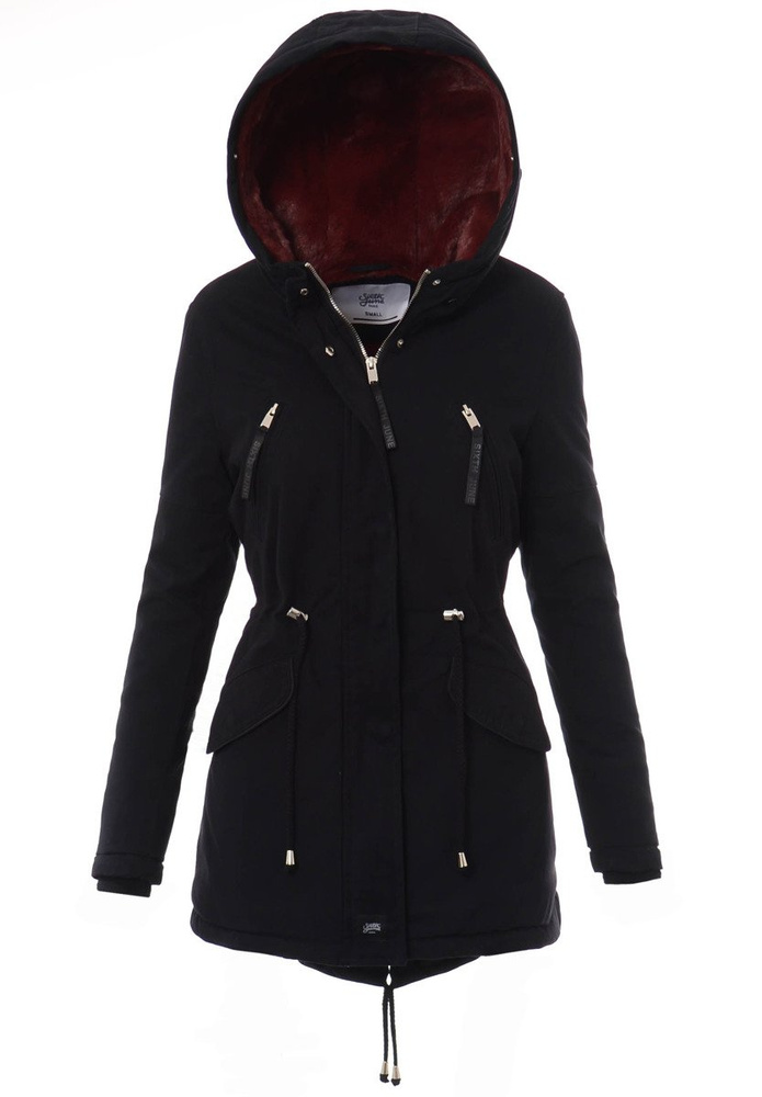 Kurtka Parka Aleksandra Czarna Z Bordowym Futrem