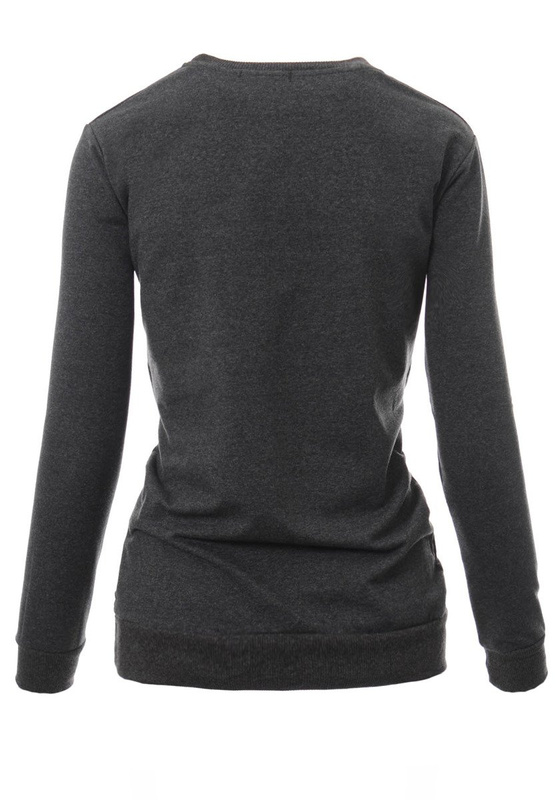 Damska Bluza Bawełniana Nadruk Korona Ciemno Szara