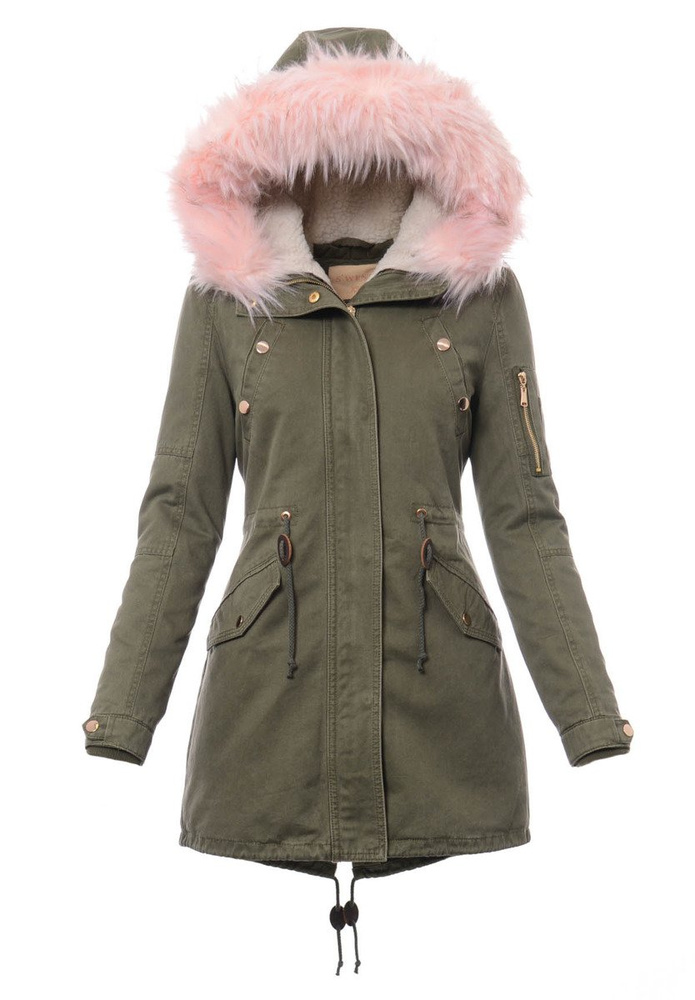 Damska Kurtka Parka Zimowa 2w1 Mila Zielona z Różowym Futerkiem