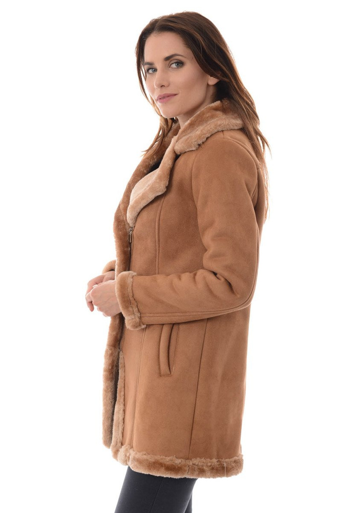 Damski Płaszcz Kożuch Zimowy Grażyna Brązowy