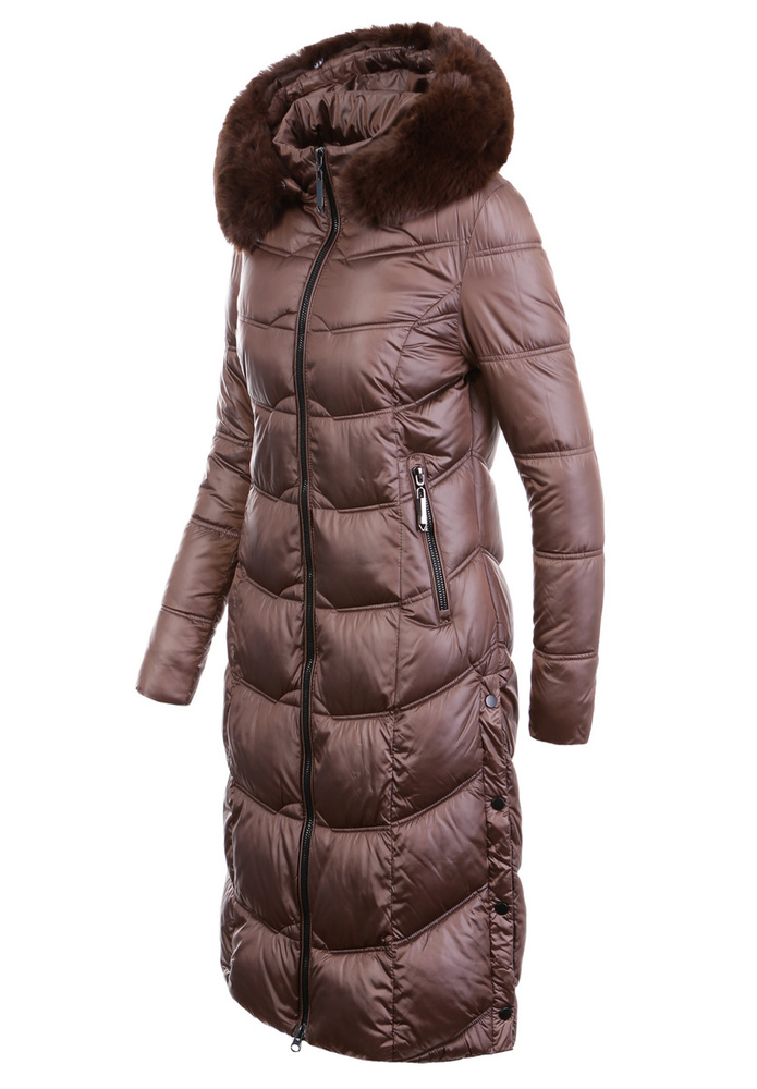 Damska Długa Kurtka Pikowana Linda Brązowa