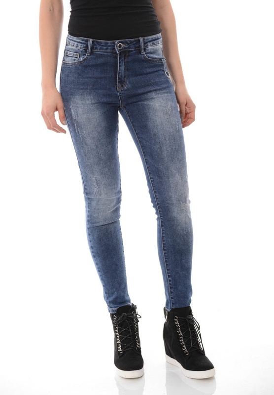 Damskie Spodnie Jeansy Przetarcia Rurki Granatowe