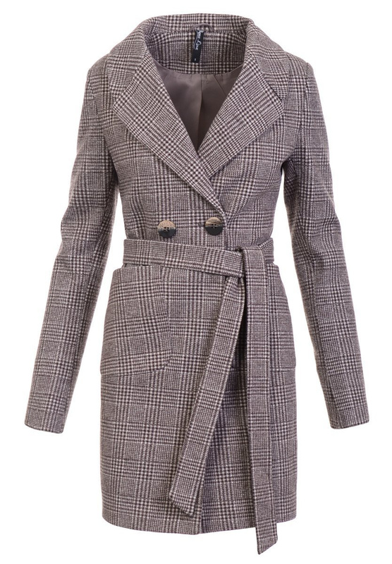 Dzianinowy Płaszcz Wiosenno- Jesienny Brązowy 