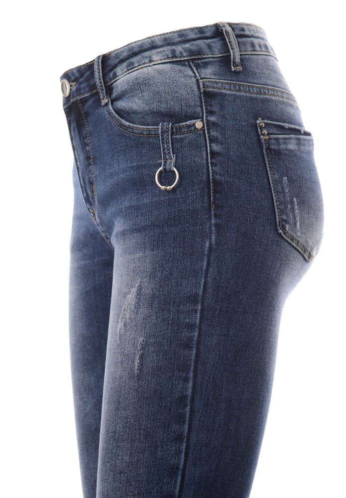 Damskie Spodnie Jeansy Przetarcia Rurki Granatowe