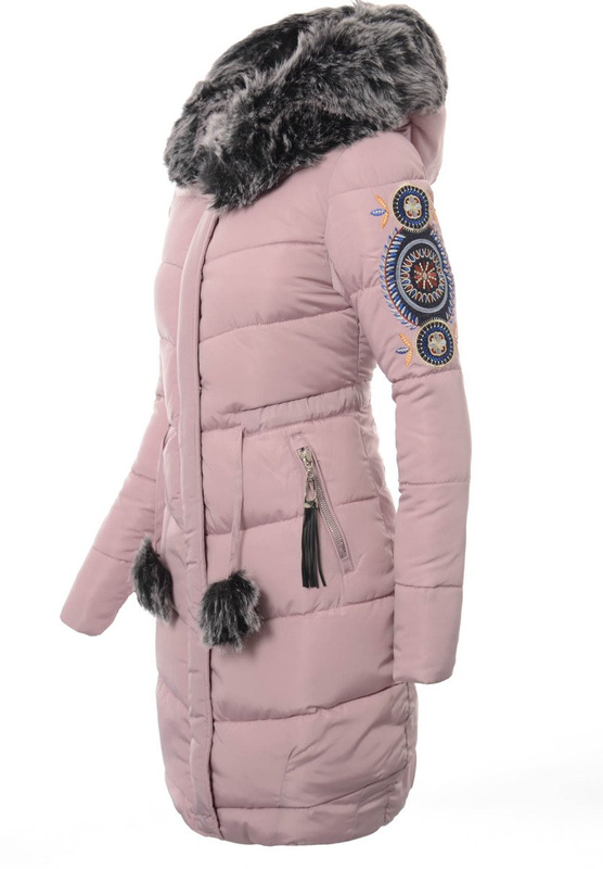 Damska Długa Zimowa Kurtka Ortalionowa Różowa