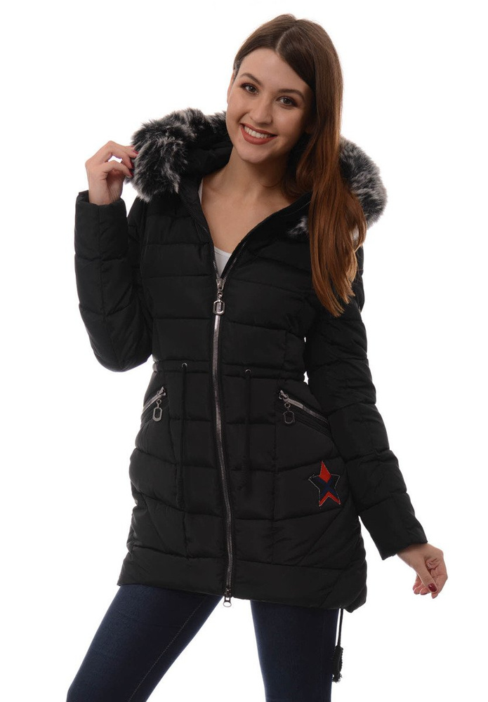 Damska Długa Zimowa Kurtka Ortalionowa Daga Czarna