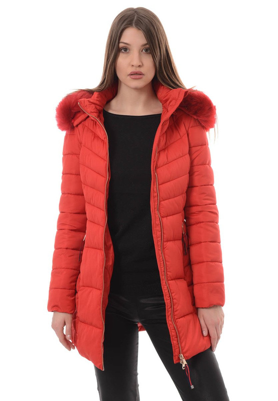 Damska Długa Zimowa Kurtka Ortalionowa Sylwia Czerwona