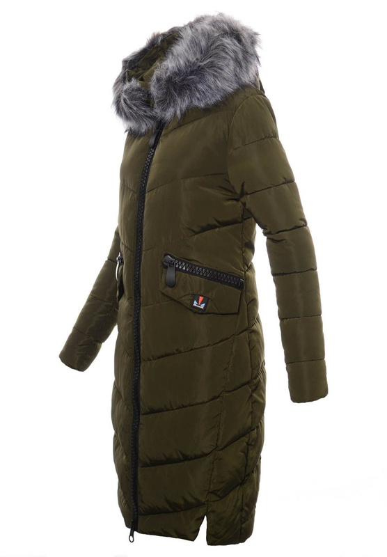 Damska Długa Zimowa Kurtka Ortalionowa Pola Zielona