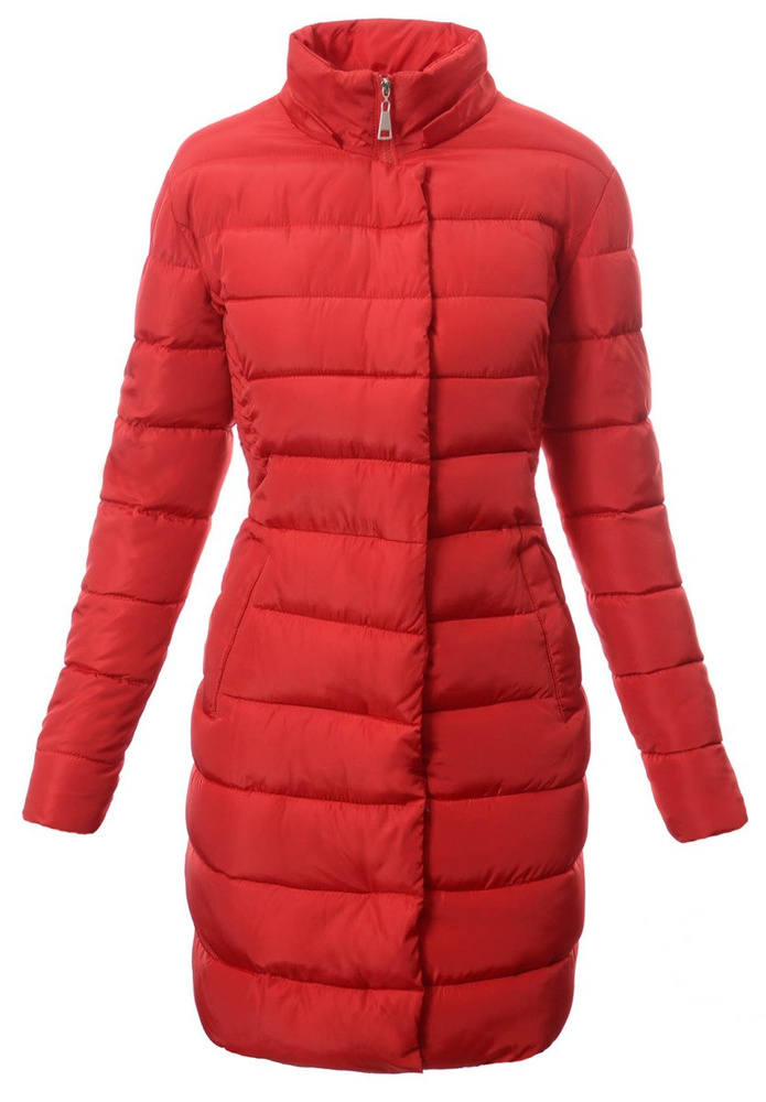 Damska Długa Zimowa Ortalionowa Kurtka Czerwona