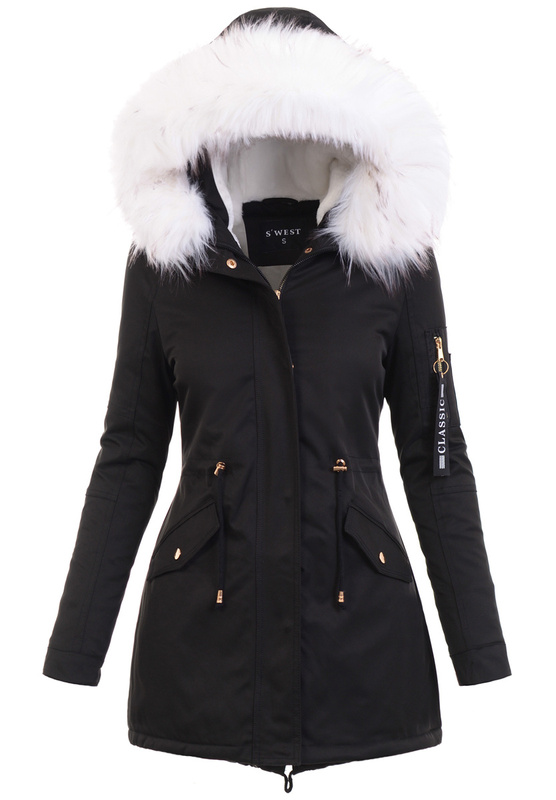 Parka Zimowa Martyna Czarna z Białym Futerkiem