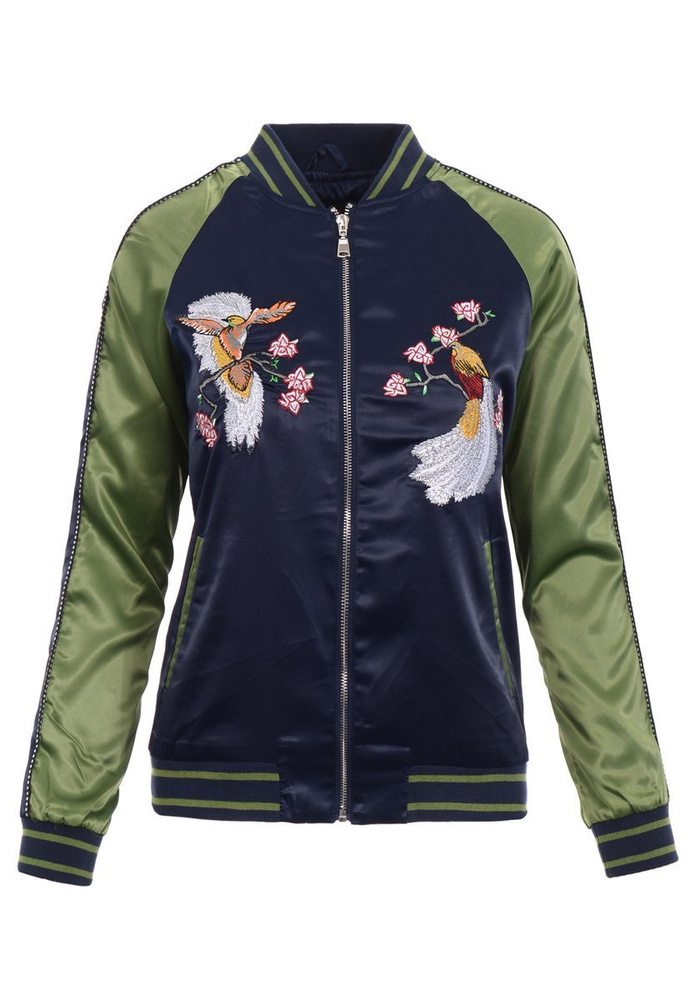 Damska Wiosenna Kurtka Bomberka Flek Klementyna Granatowo-Zielona