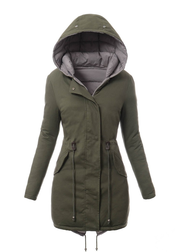 Piękna Damska Dwustronna Kurtka Parka Zielono Szara