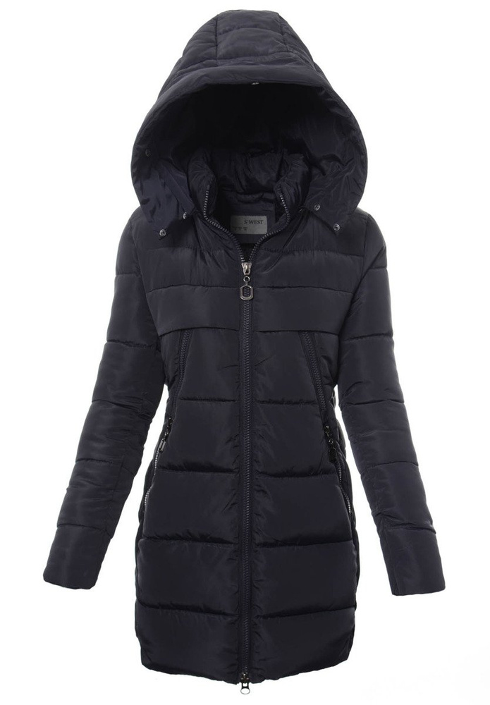 Damska Długa Zimowa Kurtka Ortalionowa Elena Granatowa