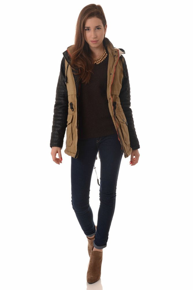 Damska Zimowa Parka Kurtka Beżowa (292)