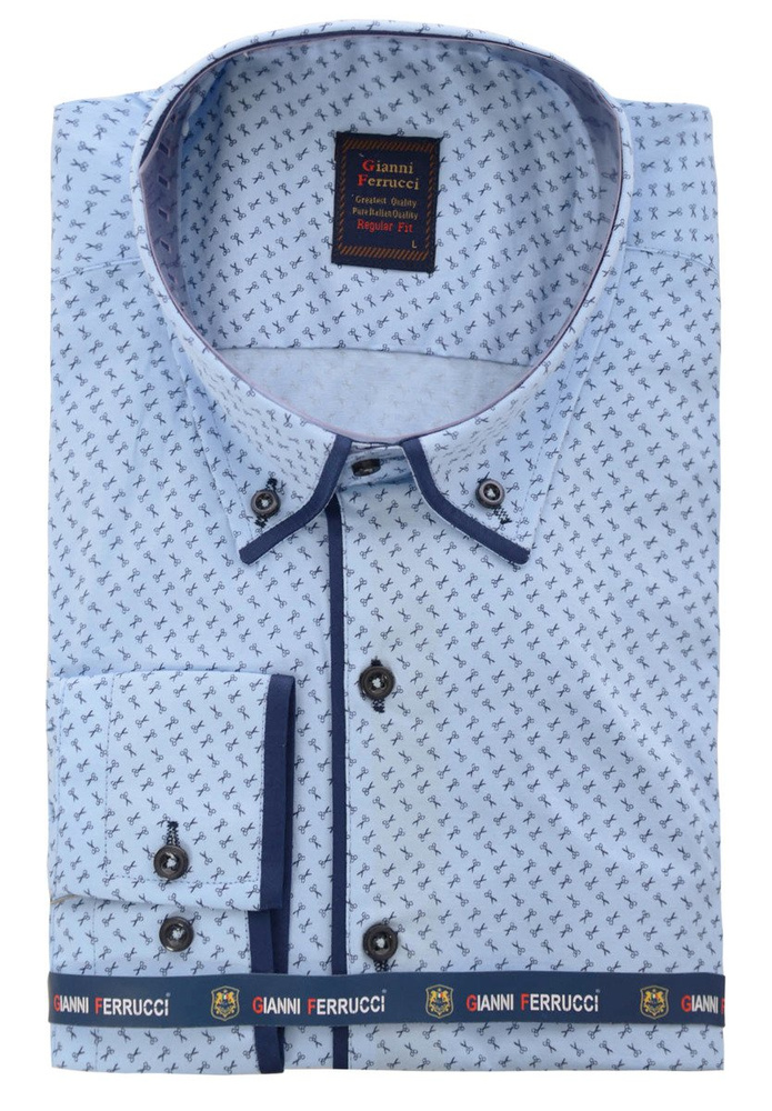 Męska Koszula Nadruk Nożyczki Niebieska