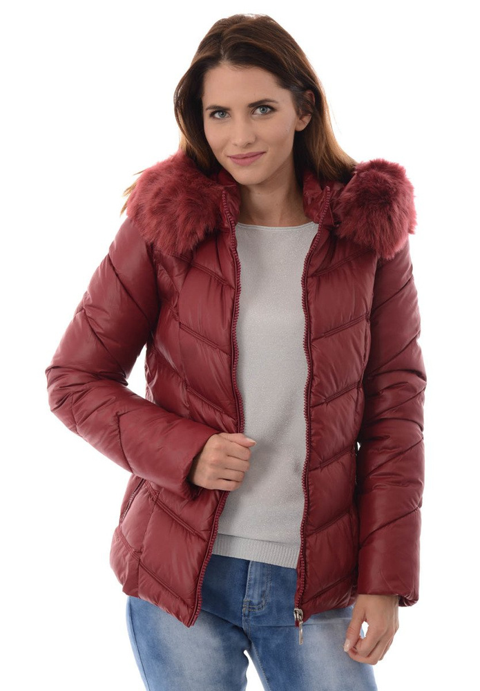 Damska Zimowa Kurtka Ortalionowa Bordowa