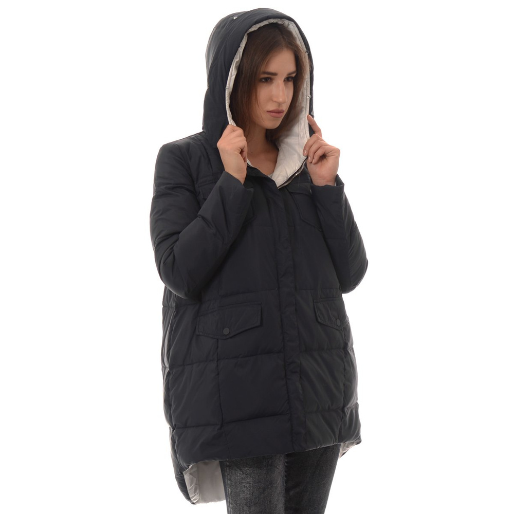 Damska Asymetryczna Kurtka Zimowa Granat