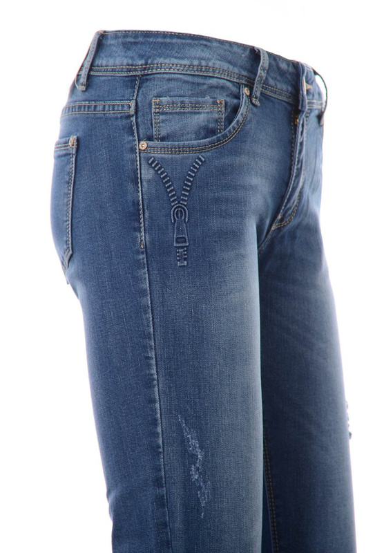 Damskie Spodnie Jeansy Przetarcia Rurki Granatowe