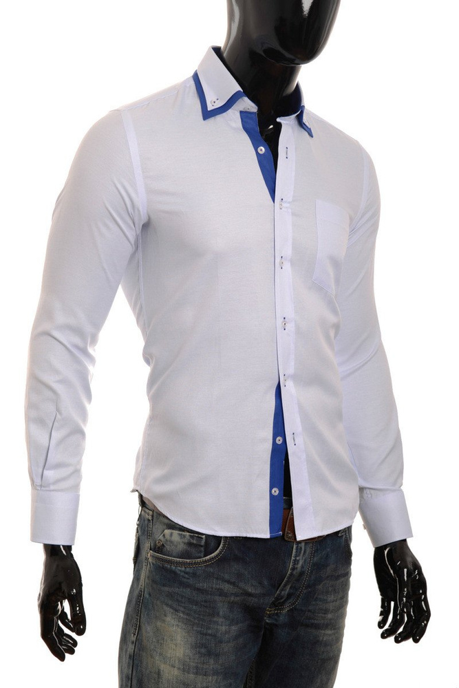 Męska Koszula Podwójny Kołnierz Błękitna