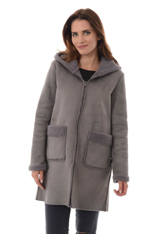 Damski Płaszcz Kożuch Zimowy Paloma Szary