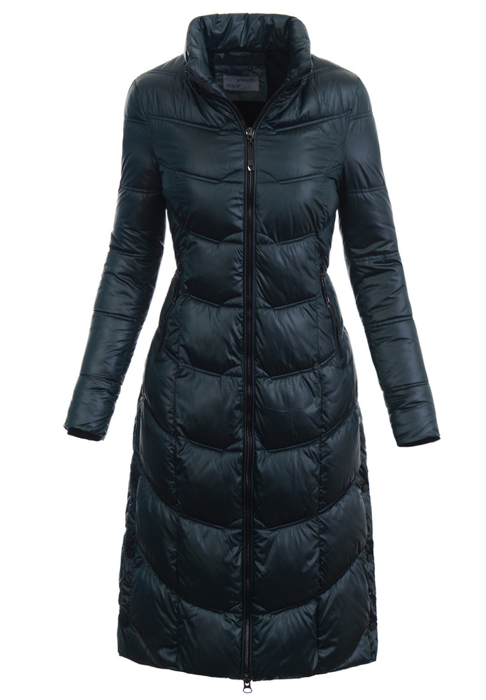 Damska Długa Kurtka Pikowana Linda Zielona