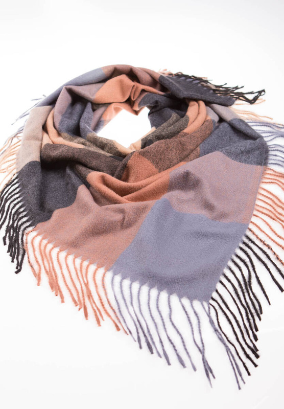 Damska Chusta Brązowo Czarna W Kratę