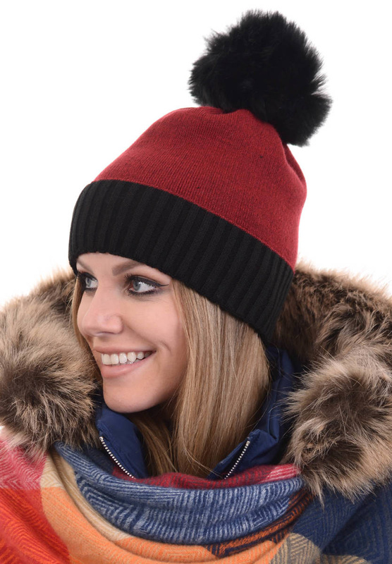 Damska Czapka Bordowo Czarna