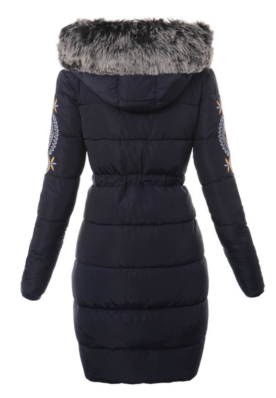 Damska Długa Zimowa Kurtka Ortalionowa Granatowa