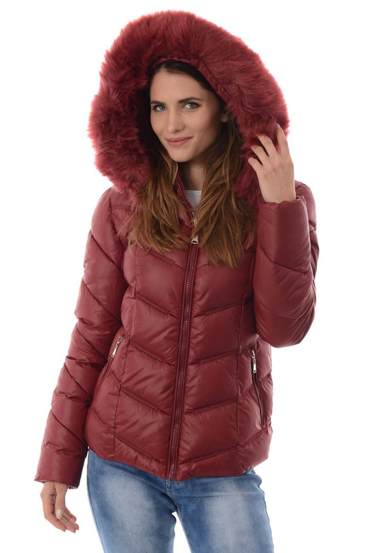 Damska Zimowa Kurtka Ortalionowa Bordowa