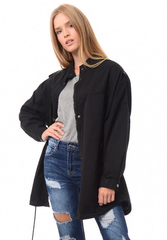 Damska Kurtka Parka Wiosenna Oversize Czarna