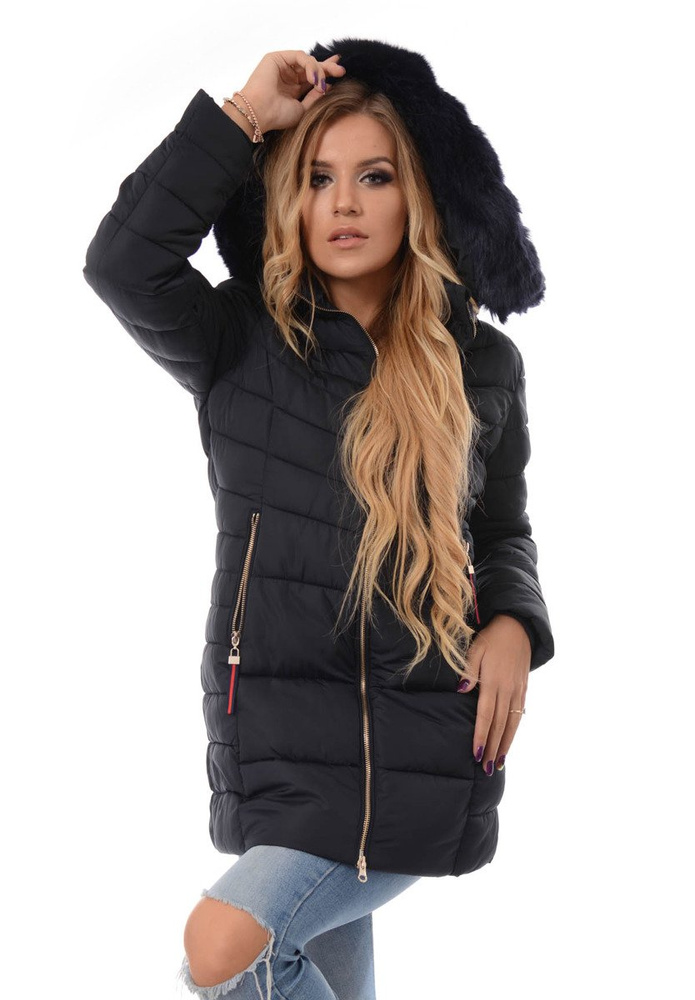 Damska Długa Zimowa Kurtka Ortalionowa Sylwia Granatowa