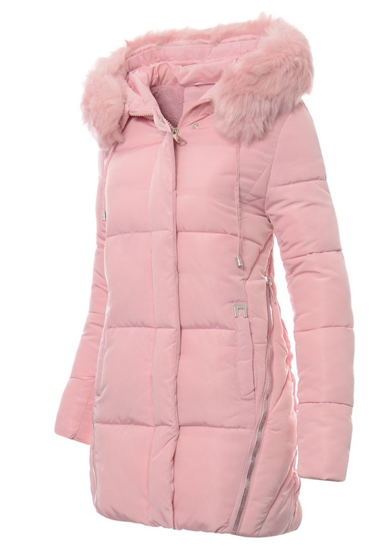 Damska Długa Zimowa Kurtka Ortalionowa Różowa