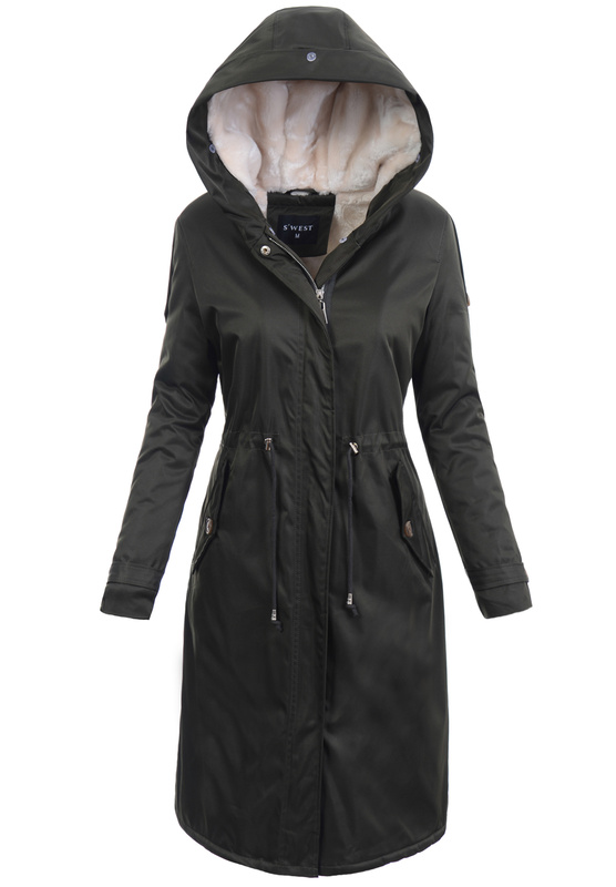 Damska Kurtka Parka Zimowa Dominika Zielona Z Futerkiem Ecru